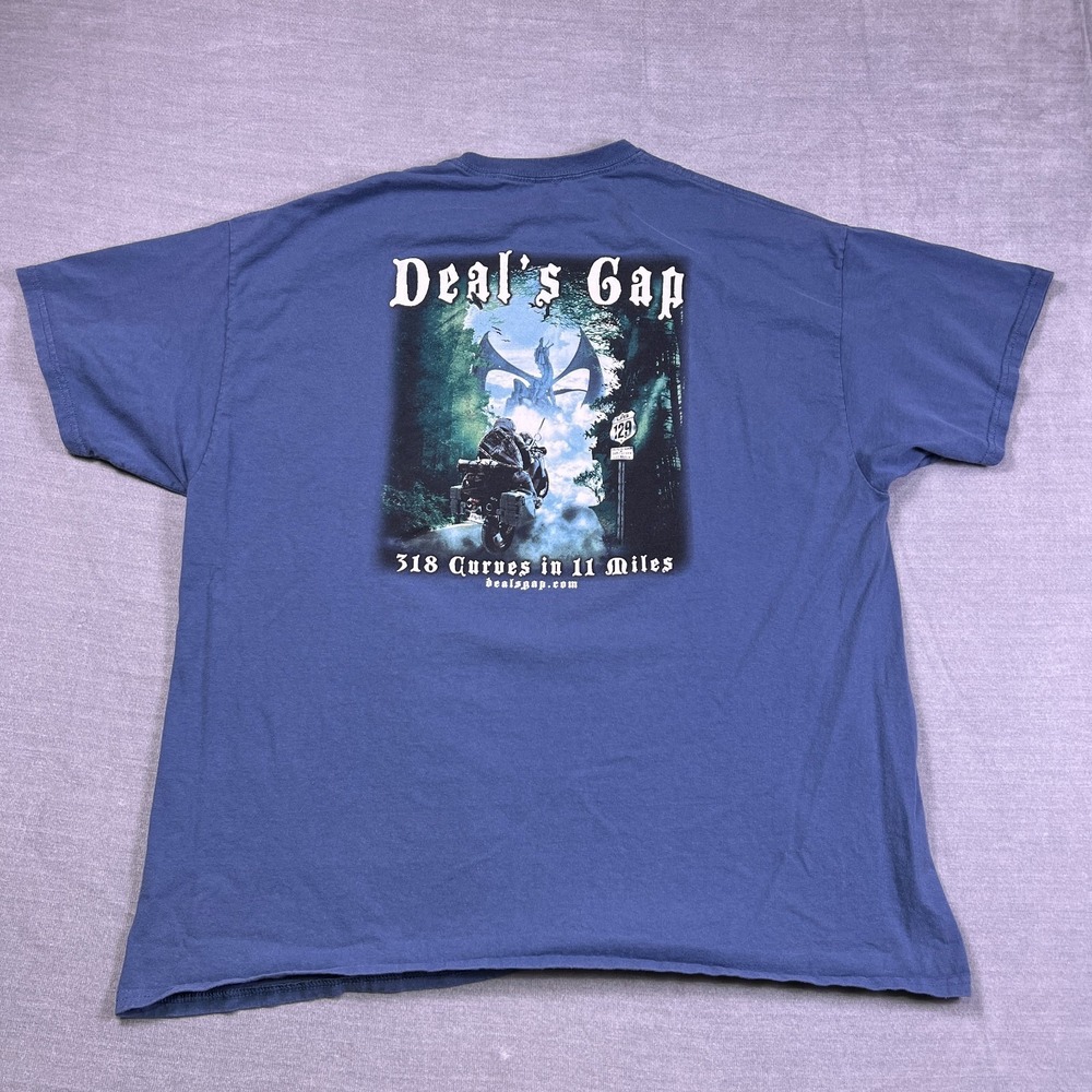 Mens Blue Short Sleeve Deal's Gap Motorcycle Resort Back Graphic T-Shirt
